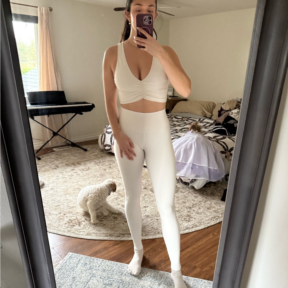 ALO Yoga Cream Wild Things Bra and Airbrush Leggings